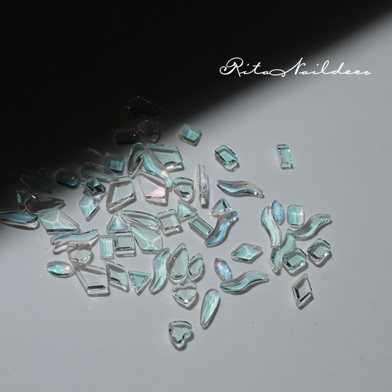 Ritanail Flat Aurora Rhinestones 100Pcs Nail Art Ice Blue Succulent Green Grape Sea Salt Transparent Base Nail Art Aurora Rhinestones