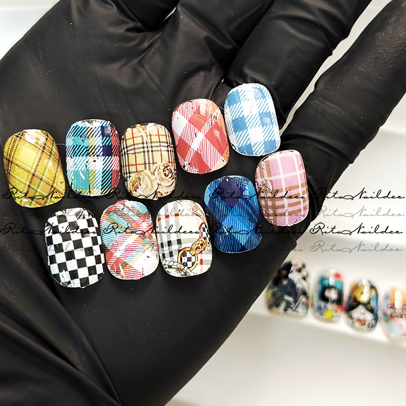 Ritanail Houndstooth Pattern Nail Art Transfer Paper Plaid Showa Japanese Style Cotton Fabric British Style Transfer Sticker Set