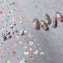 Cute panda flower themed relief nail stickers bamboo animal nails patch 2