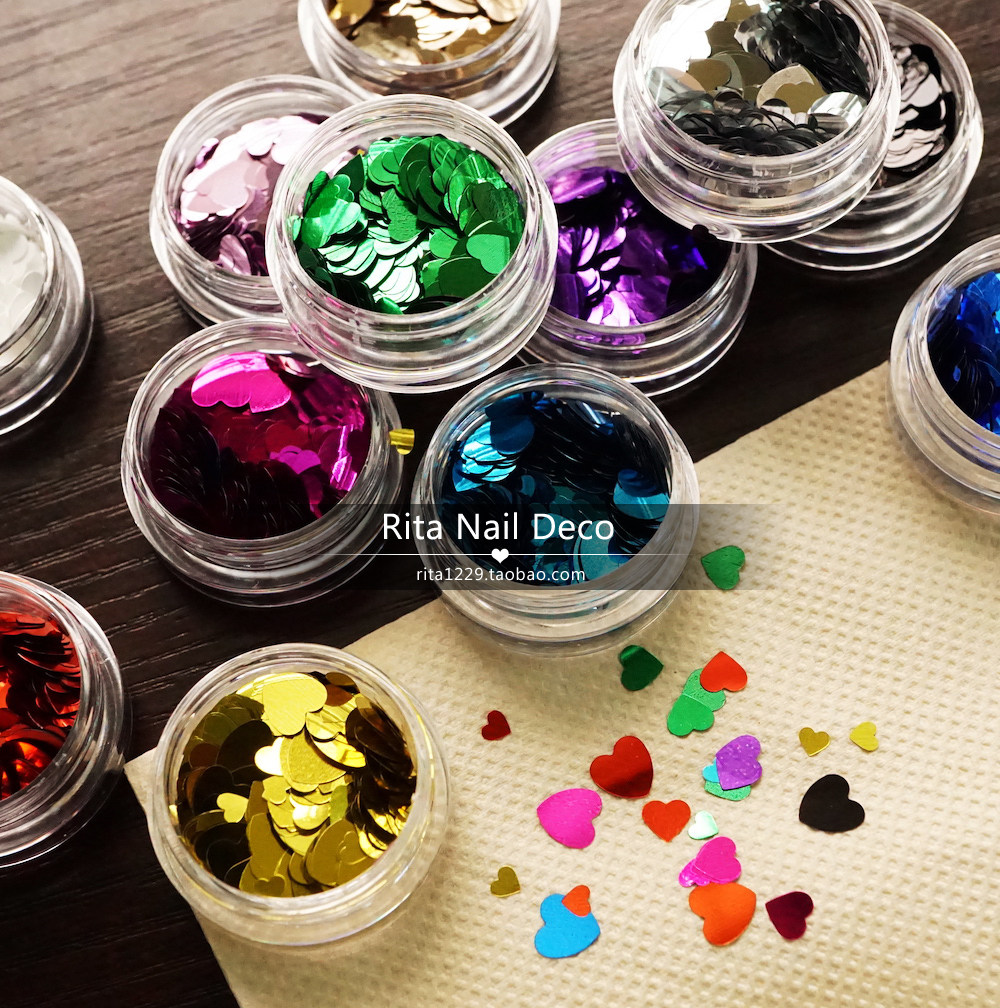 混合爱心国产亮片12色套装 桃心国产光疗亮片甲油胶美甲饰品
