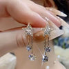 Japanese Premium New Model 925 Silver Needle Micro-Inlaid Star Tassel Earrings, New Japanese and Korean Exquisite Rhinestone Simple and Fashionable Design