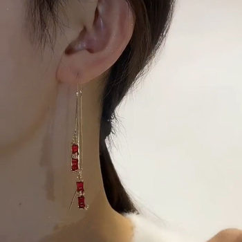 Japanese Premium New Style Lucky Bamboo Red Bamboo Knot Earrings Versatile Exquisite Tassel Earrings for Women New Trendy High-End Feel