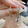 Japanese Premium New Model 925 Silver Needle Micro-Inlaid Star Tassel Earrings, New Japanese and Korean Exquisite Rhinestone Simple and Fashionable Design