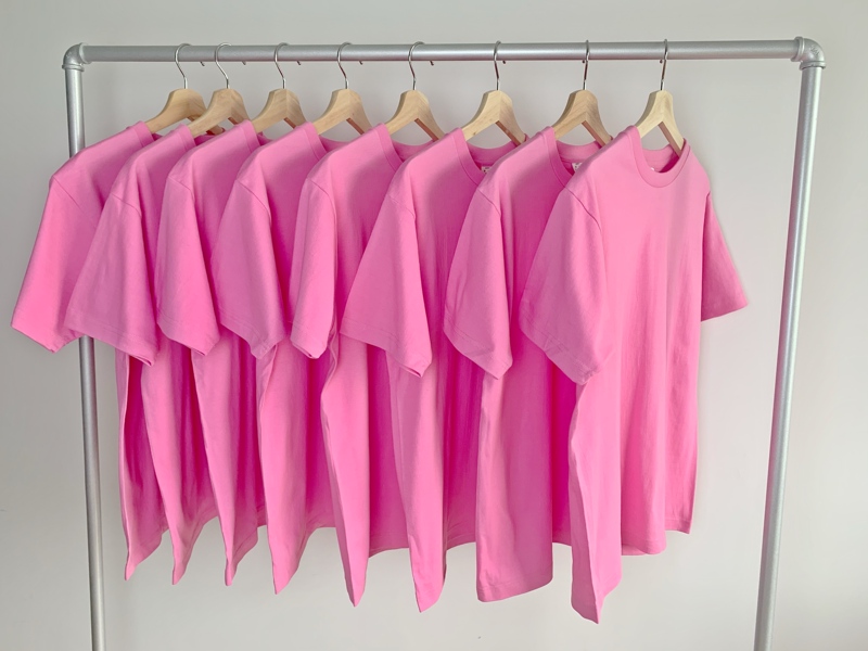 230g Summer Peach Pink Pure Cotton Short-Sleeve T-Shirt for Women and Men, Trendy Loose Fit, Slimming Effect