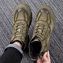 Winter plus leather leather outdoor leisure mountaineering boots men shoes warm thick soles Martin boots youth retro scrub skin