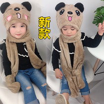 New fall winter childrens hat scarf gloves three pieces one-piece dual-purpose set boys and girls thick bib hat