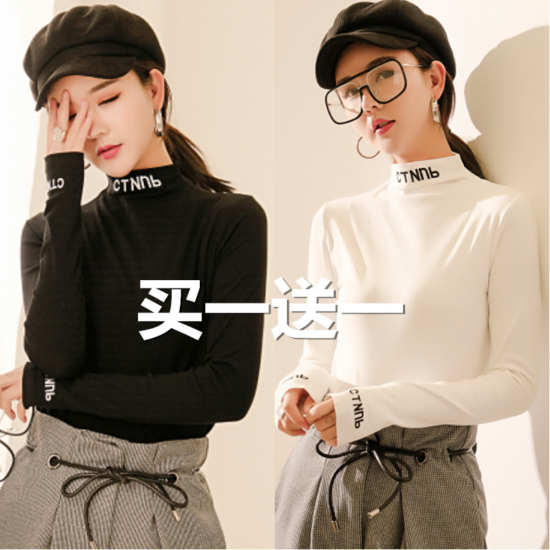 Half-height collar cashmere undershirt woman autumn winter new 2021 black inner lap long sleeve T-shirt foreign blouse women's spring autumn