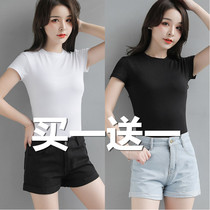 White short-sleeved t-shirt girl summer 2022 new round neck body thin half-sleeved bottom shirt pure-colored shirt top