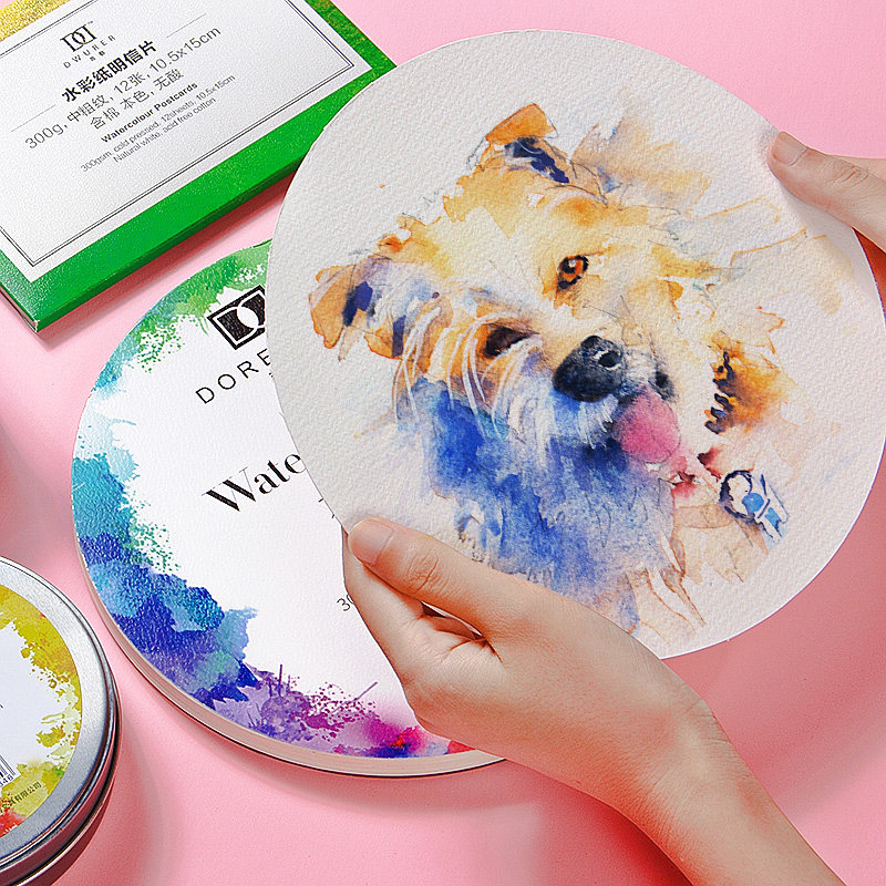 Baroness Lose Le Round Watercolor Postcard Watercolor Ben Cotton Pulp Watercolor Paper 300g Mid-Thickness Grain Split Charging Beginners Hand-painted Zen paper Brick Carry-on travel loose-leaf Experience Dress Blank Homemade