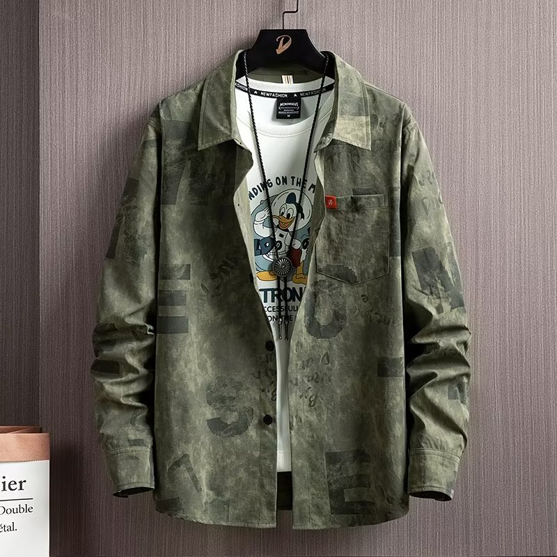 High-End Camouflage Shirt for Men, Long-Sleeved, Trendy Brand, Loose and Versatile Work Shirt, Men's Spring and Autumn New Casual Top