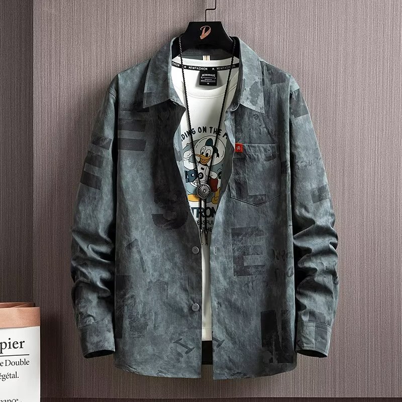 High-End Printed Shirt for Men, Long-Sleeved Trendy Brand ins Loose Casual Shirt, Spring and Autumn Niche Camouflage Design Jacket