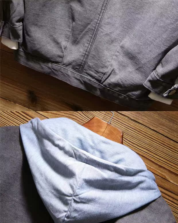 Áo khoác denim mùa thu 2018 nam sinh viên Nhật Bản retro lỗ xúc xắc giả hai mảnh áo len khảm áo khoác jean