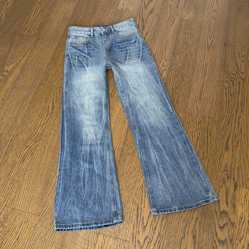 Polik Original Aolly American-Style Washed Cracked Lightning Pattern Flared Jeans, Unisex Polik Original Aolly American-Style Washed Cracked Lightning Pattern Flared Jeans, Unisex