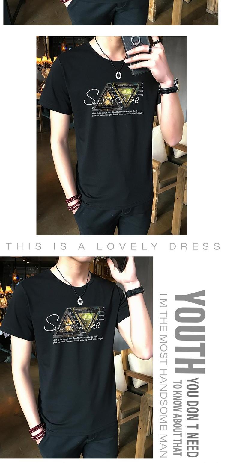 Mùa hè chữ trẻ trung áo thun ngắn tay nam phiên bản Hàn Quốc nửa áo tay áo đáy quần Học sinh thon thả theo xu hướng quần áo áo thun nam cổ tròn