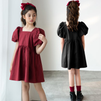 Tide Bala Girl Law Style Square Collar Loose Tandem Dress Summer New CUHK Child Short Blister Princess Dress