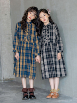 Trend Bala Girl Ocean Gas Plaid Shirt With Dress Spring Autumn New CUHK Child Loose Lace Mid-Length Dress