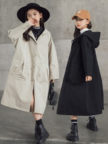 Trendy Bala Girls Lianhood The Long Wind Coat Jacket Autumn Winter New CUHK Childrens Net Red Ocean Sweatshirt Great Coat
