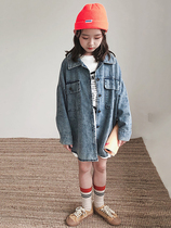 Trendy Bala Girl Medium Long Paragraph Making Old Denim Shirt Spring Fall CUHK Child Casual Loose Liner Slats Undershirt