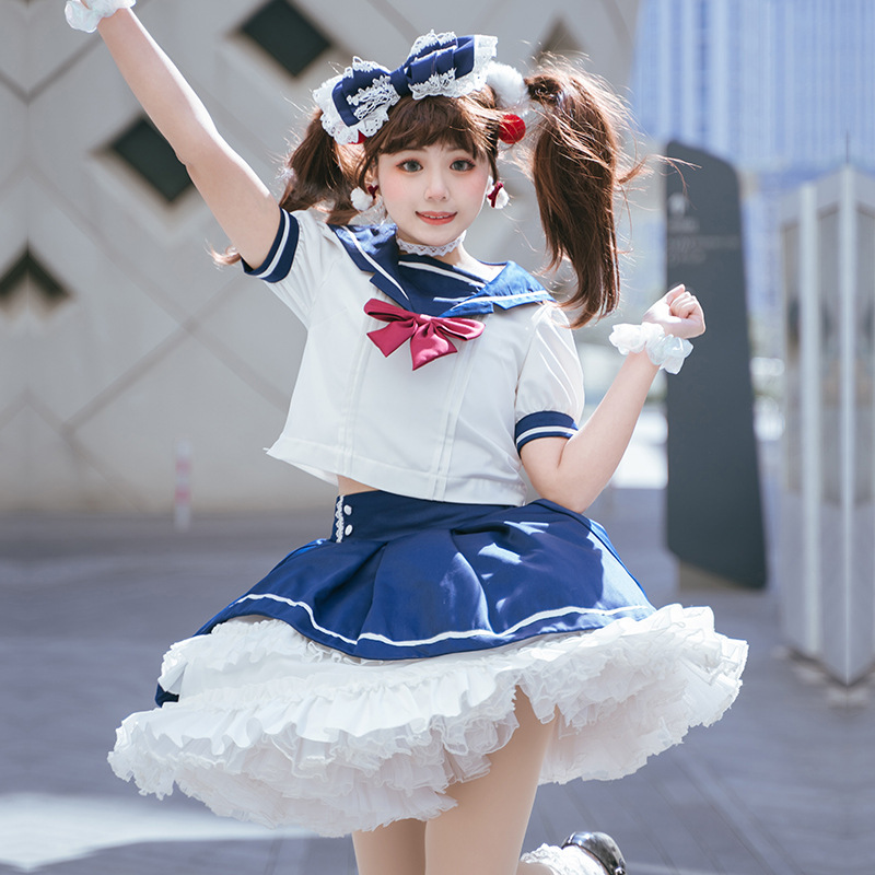 Cloud Side letter Navy collar Academy Wind Lolita Summer Ocean dress cute and sweet JK blouses half skirt suit