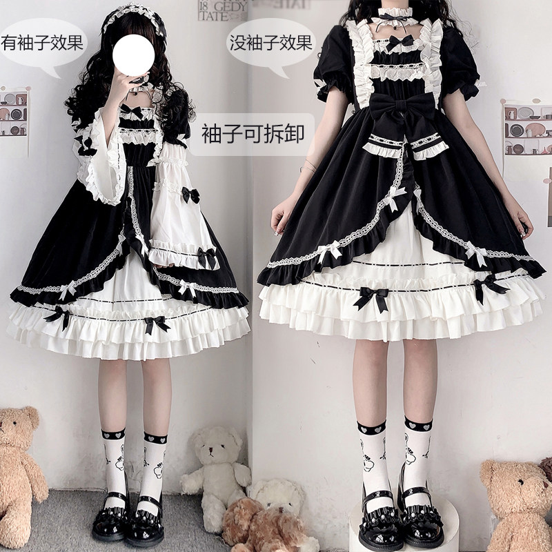 Original white night aurora Lolita Gothic dress dark autumn jie sleeve sweet soft sister Loli Lolita dress