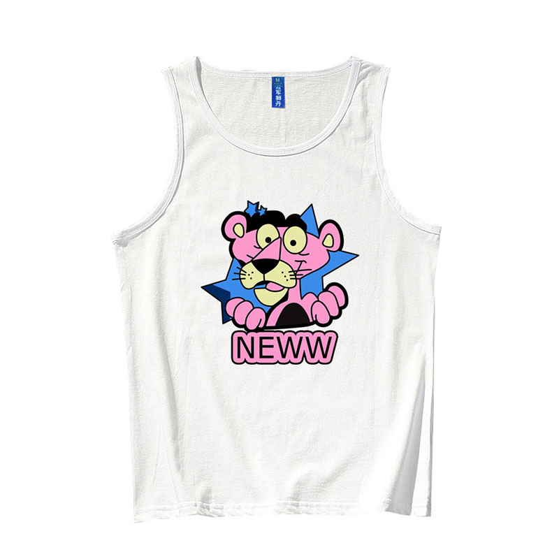 Champion Lion Dan beo màu hồng in vest sinh viên thủy triều nam và nữ cá tính thể thao mùa hè lỏng lớn đang tay t-shirt