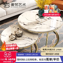 Marble coffee table TV cabinet combination living room Post Modern Nordic round luxury stainless steel coffee table creative table