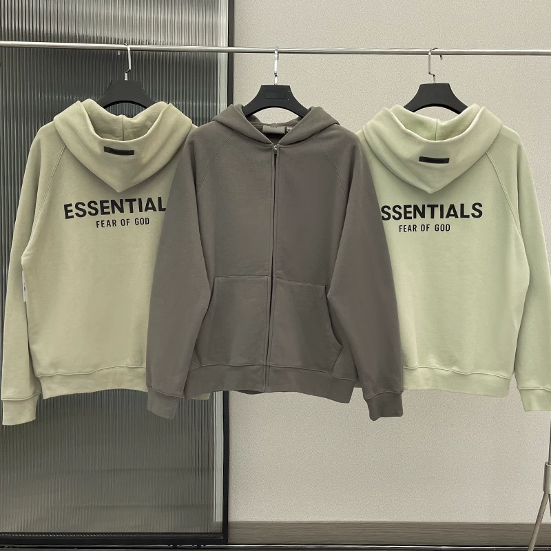 ФОГ Zip худи с капюшоном, многострочный ESSENTIALS, силиконовая молодежная повседневная куртка с капюшоном, свободная зимняя кардиган