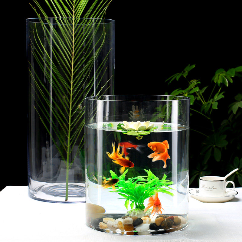 Glass fish tank ultra-white thickened straight cylindrical large office living room goldfish tank transparent floor-standing hydroponic tank