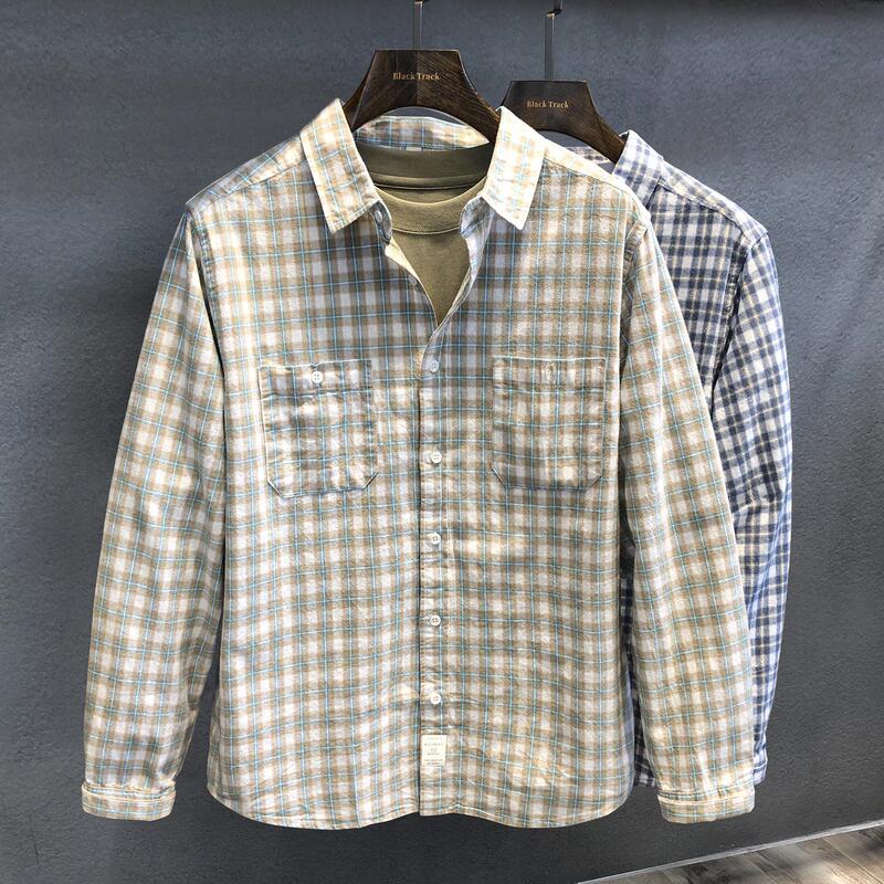Color-Blocked Striped Shirt for Men, New Spring and Autumn Style, Retro Loose Simple Plaid Japanese Casual Long-Sleeved Shirt Jacket Color-Blocked Striped Shirt for Men, New Spring and Autumn Style, Retro Loose Simple Plaid Japanese Casual Long-Sleeved Shirt Jacket