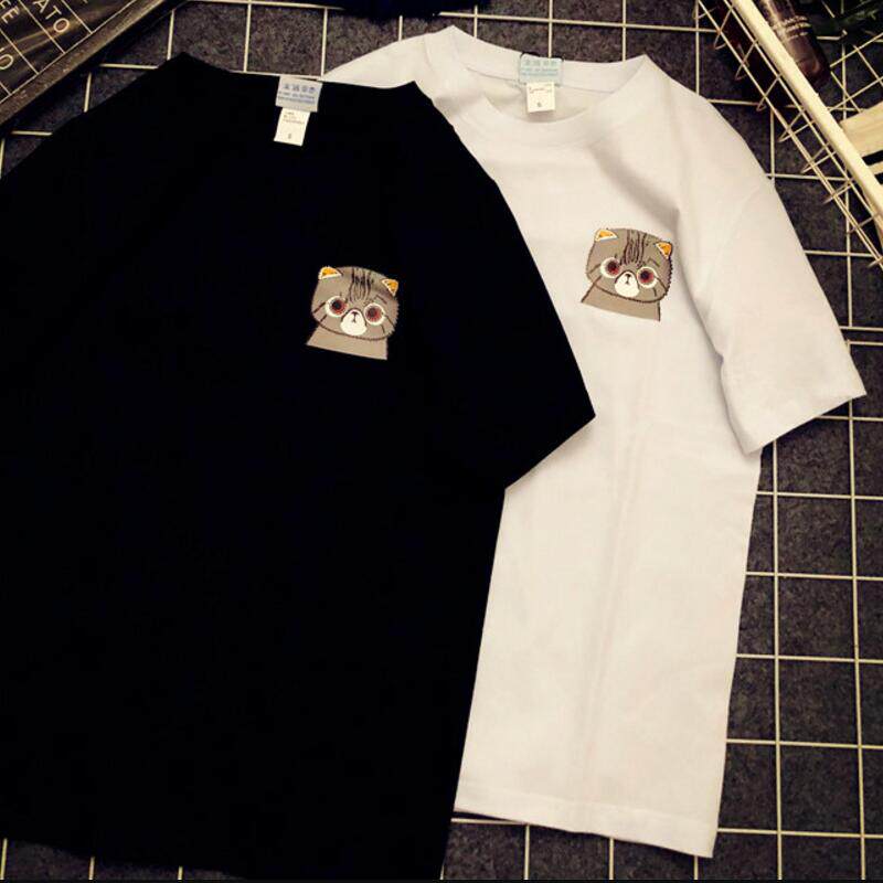 Hong Kong boomer spring and summer new cat lovers dress short sleeve T-shirt female Korean version half sleeve loose chic bottom blouse