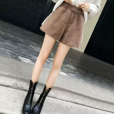 Hong Kong Tide brand woolen shorts women's autumn and winter New Korean version wear thin a-shaped high waist loose wide leg boots pants