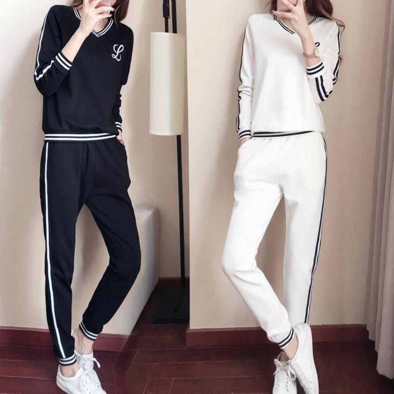 Hong Kong tide brand sports suit female spring and autumn new Korean version student loose fashion thick T-shirt trousers casual two-piece