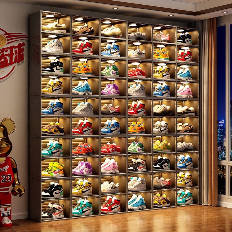 Shoe Box Storage Box Sneaker Rack Home Large Capacity Indoor Shoe Wall Transparent Trendy Plastic Shoe Display Cabinet Shoe Cabinet