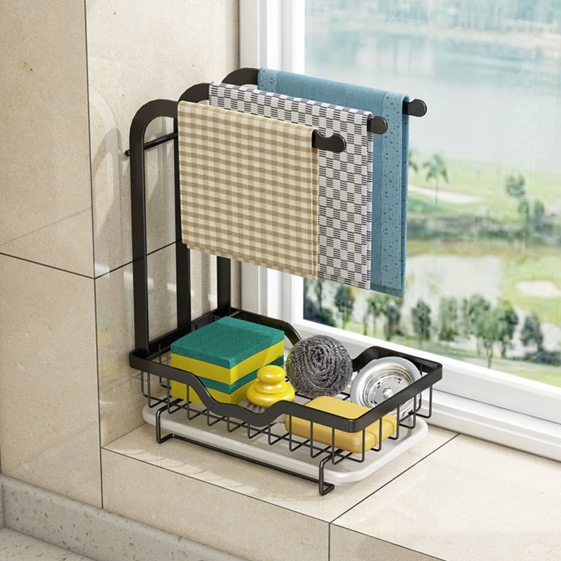 Nano sponge wipe rack kitchen rack free punching countertop wall-mounted sponge drain rack dishcloth storage