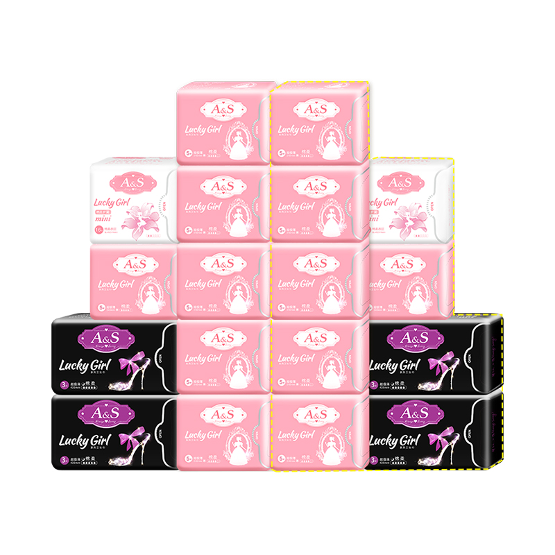 as卫生巾女整箱 棉柔超薄日夜用迷你姨妈巾2套加赠品共18包组合