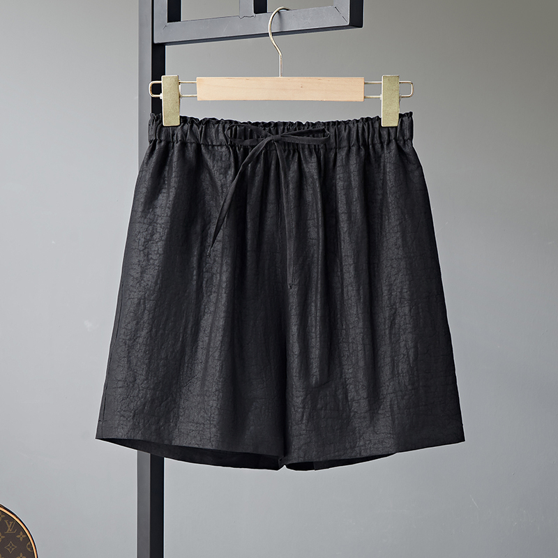 Intangible Cultural Heritage Xiangyun Silk Crackle Pattern Mulberry Silk Elastic Waist Casual Shorts for Women New Summer Black Wide-Leg Silk Pants