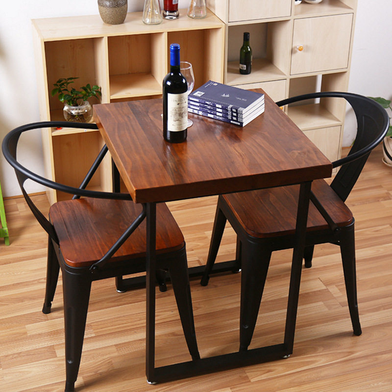 Simple Harbor Tea Restaurant Table and Chair Combined Iron Art Solid Wooden Restaurant Small Table Cafe Table Cafe
