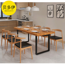 Solid wood dining table Composition Small family Type Home rectangular minimalist Coffee Restaurant Dining Log Table Desk Large Plate Table