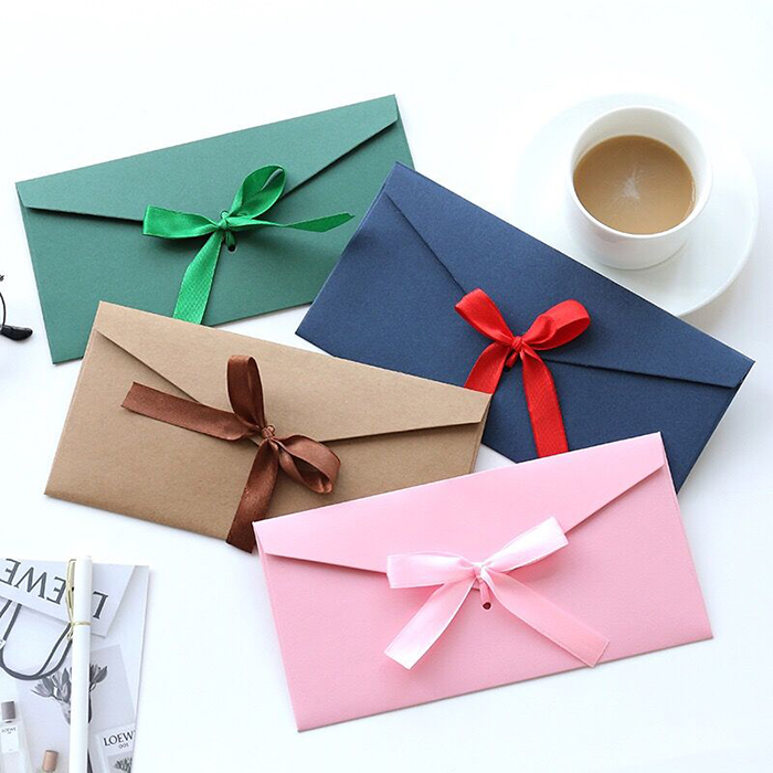 Creative high-grade pure color Western ribbon envelope fine retro color wedding invitation to accept customizable