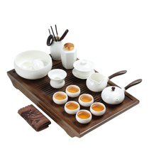 Jusheng sheep fat jade porcelain Kung Fu tea set Tea tray Dehua White ceramic cover bowl Teapot Teacup Simple household