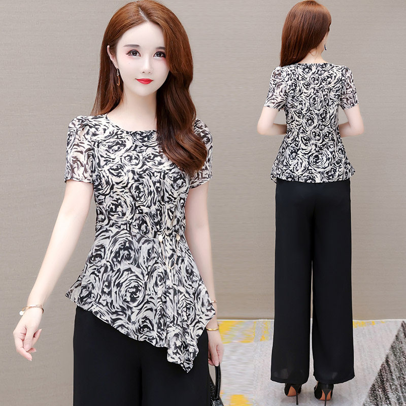 Wide leg pants two-piece suit female high-end professional mother temperament goddess fan clothes lady lady 2021 new summer