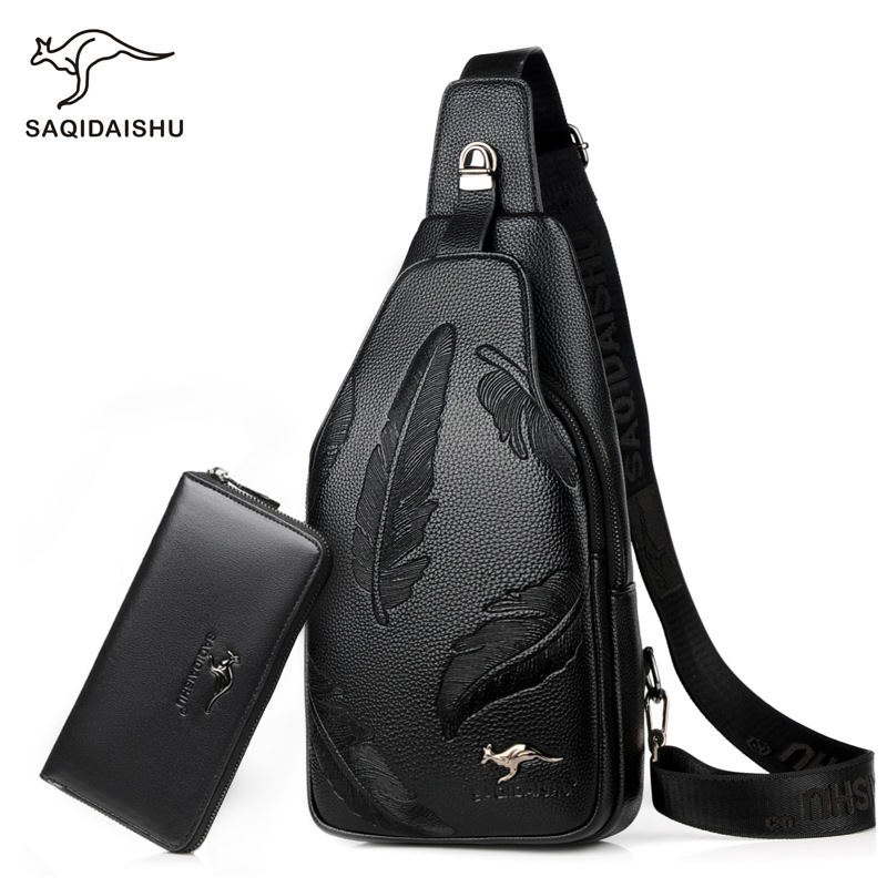 Saci Kangaroo Men's Chest Bag Tide Card Genuine Leather Single Shoulder Bag Slanted Satchel Chest front small Shoulder Bag Waterproof Casual Men's Bag