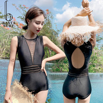  Swimsuit female one-piece belly cover thin 2021 new sexy backless small chest gathered Korean ins style hot spring swimsuit