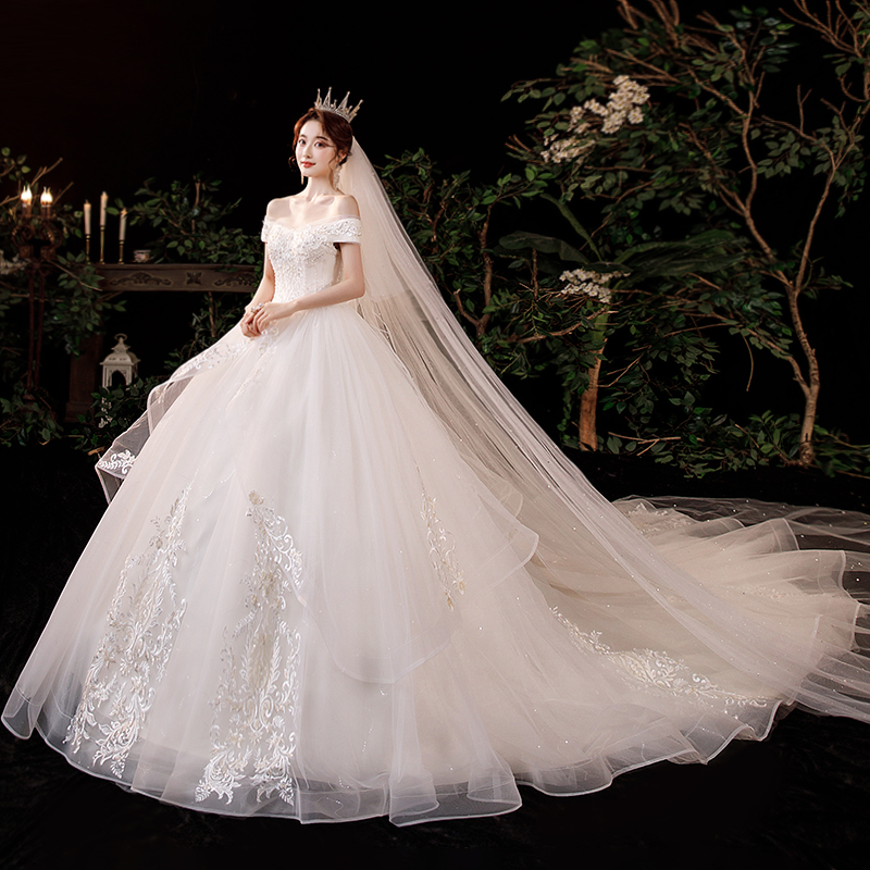 Main wedding dress 2024 new bride French -style shoulder -shoulder main yarn high -end texture tail summer small people out of the gauze Main wedding dress 2024 new bride French -style shoulder -shoulder main yarn high -end texture tail summer small people out of the gauze