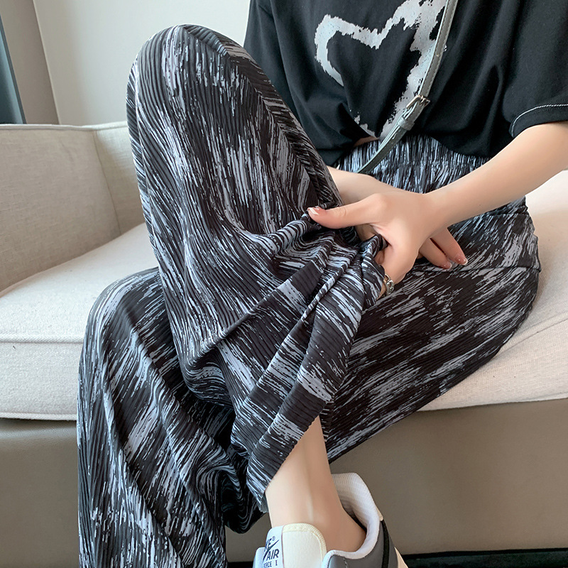Ice Silk Tie-Dye Wide-Leg Pants for Women, Summer Thin High-Waisted Drapey Straight Casual Loose Fit for Petite Figures, Cool and Sun-Protective Pants