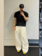 Long high-waisted white jeans for boys in the summer, American style drapey wide-leg scimitar pants, fitness lift-up boot-cut pants