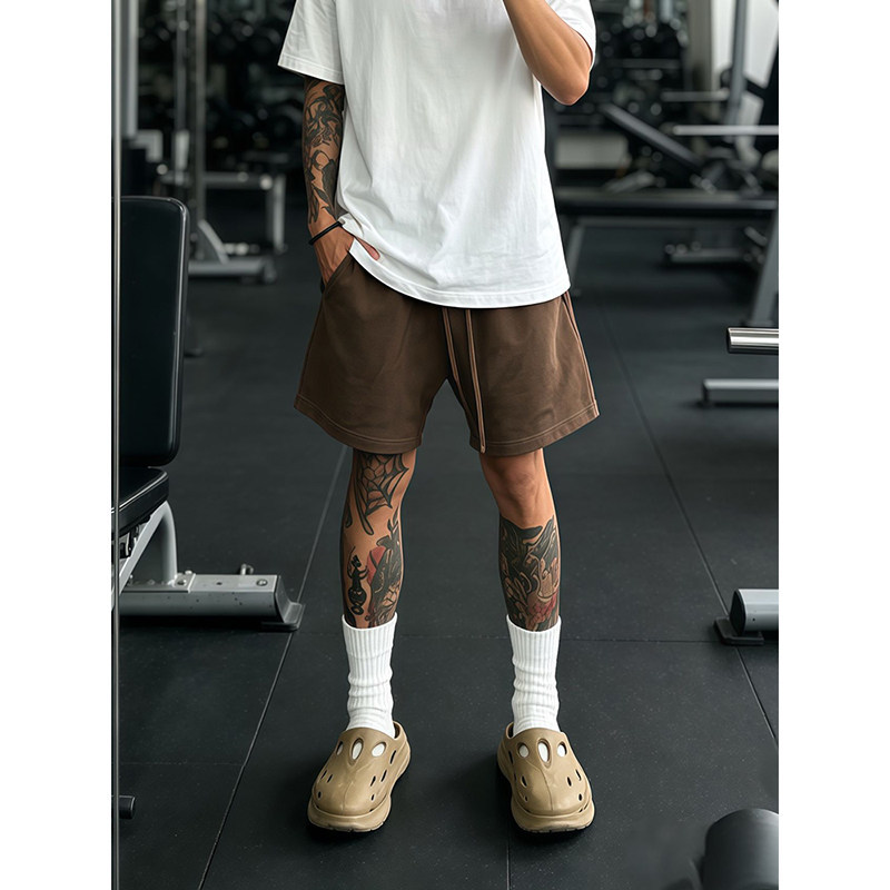 Men's Summer Cleanfit Cotton Shorts in Maillard Brown, Straight-Leg Loose Fit Sports Shorts Men's Summer Cleanfit Cotton Shorts in Maillard Brown, Straight-Leg Loose Fit Sports Shorts