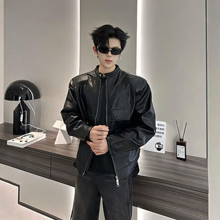 美式垫肩短款皮衣外套男秋季小众解构痞帅高级感男装炸街机车夹克