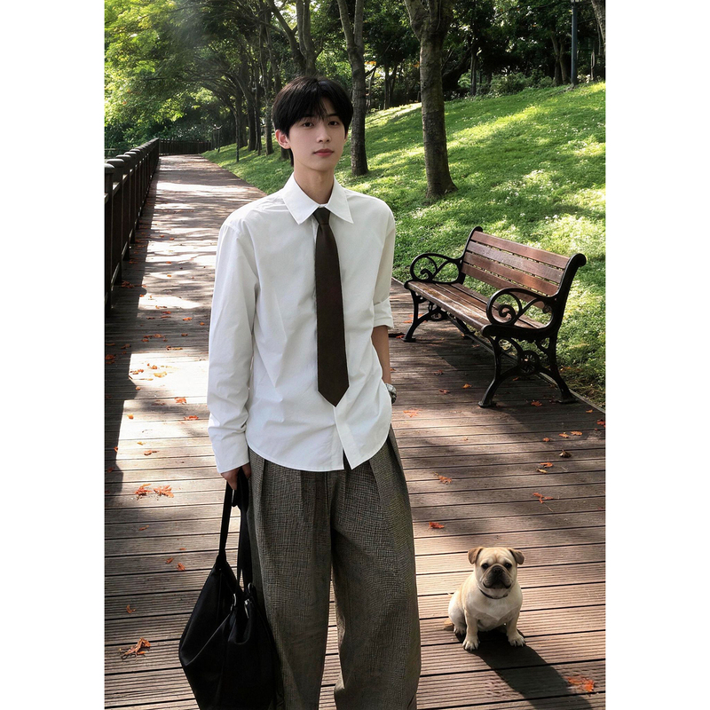 Academy-Style White Long-Sleeved Shirt, Dk Boys' Uniform, Autum Suit with Lapel Shirt, Cleanfit Jacket