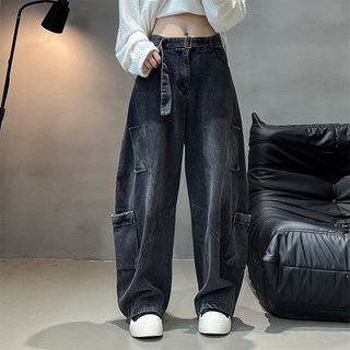 水洗工装弯刀牛仔裤男款设计感美式多口袋解构裤子宽松阔腿微喇裤